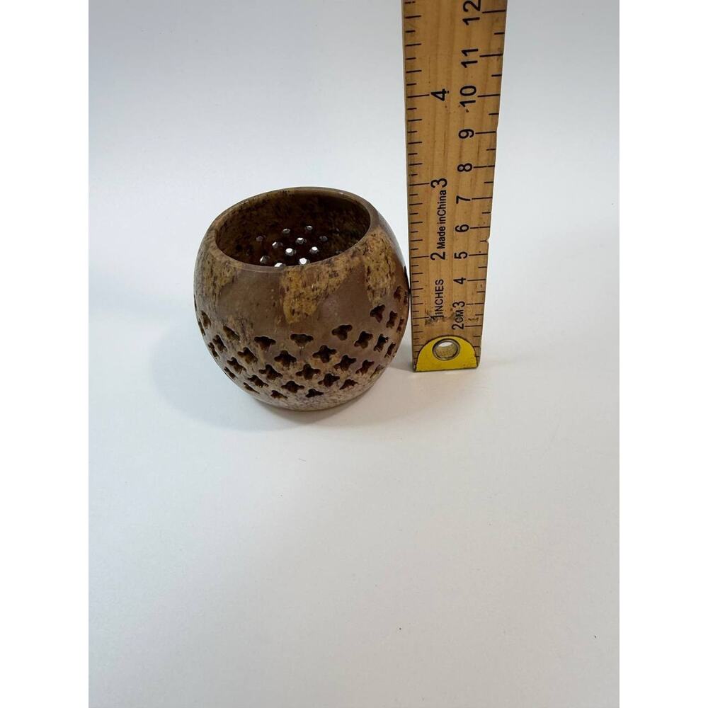 Soap Stone Tealight Candle Holder Carved Stone Roly Poly Decor - Picture 4 of 6